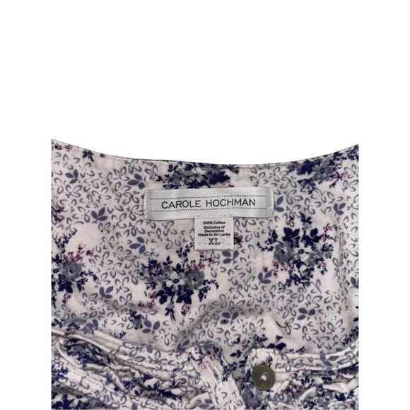 Carole Hochman Floral 1/4 Button Pajama Top Sleepwear Blue White Size XL - Picture 3 of 7